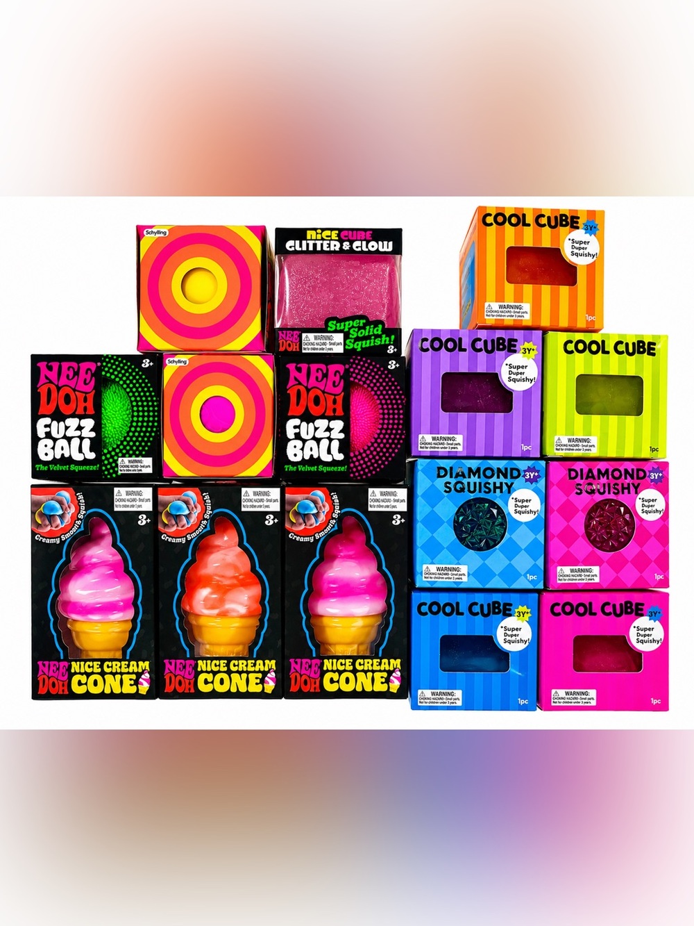 NeeDoh & J’Adore Squishy Toy Bundle Lot of 15 Fuzz Ball Nice Cream Cool Cube